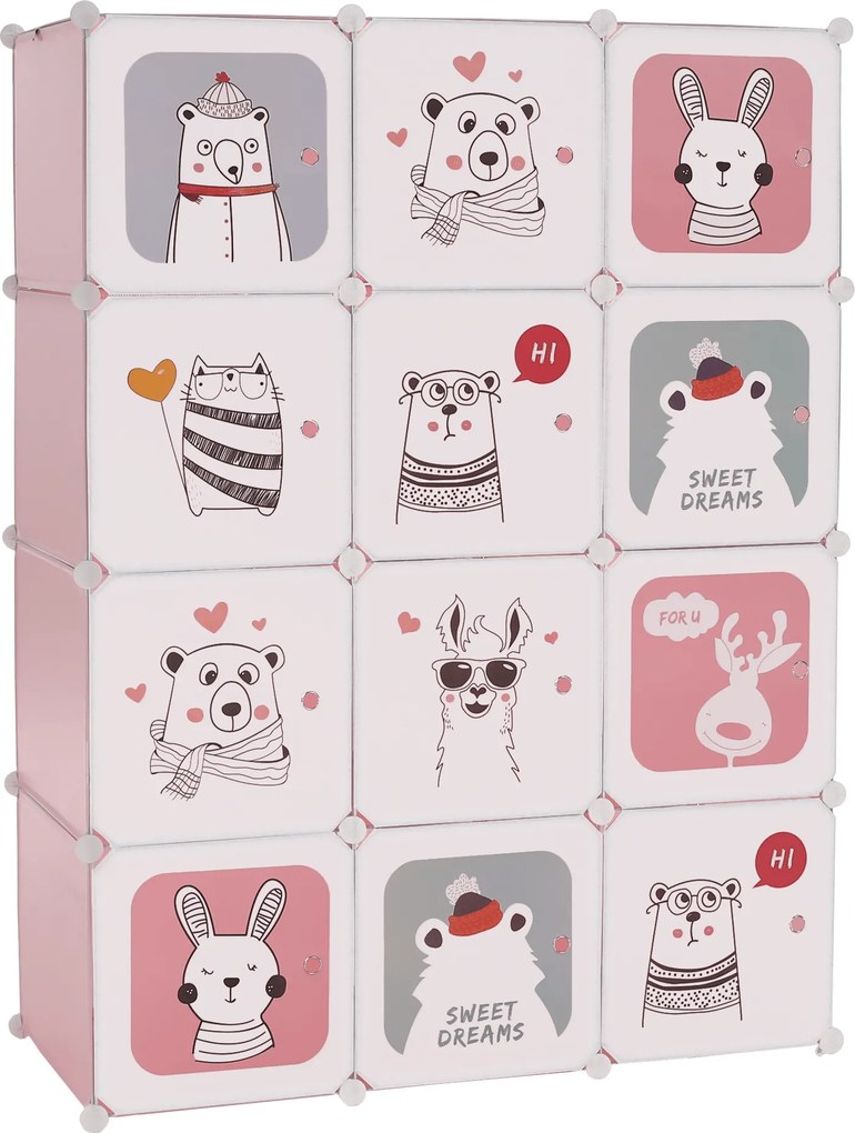 Gyerek moduláris szekrény, rózsaszín/gyerek minta, NURMI