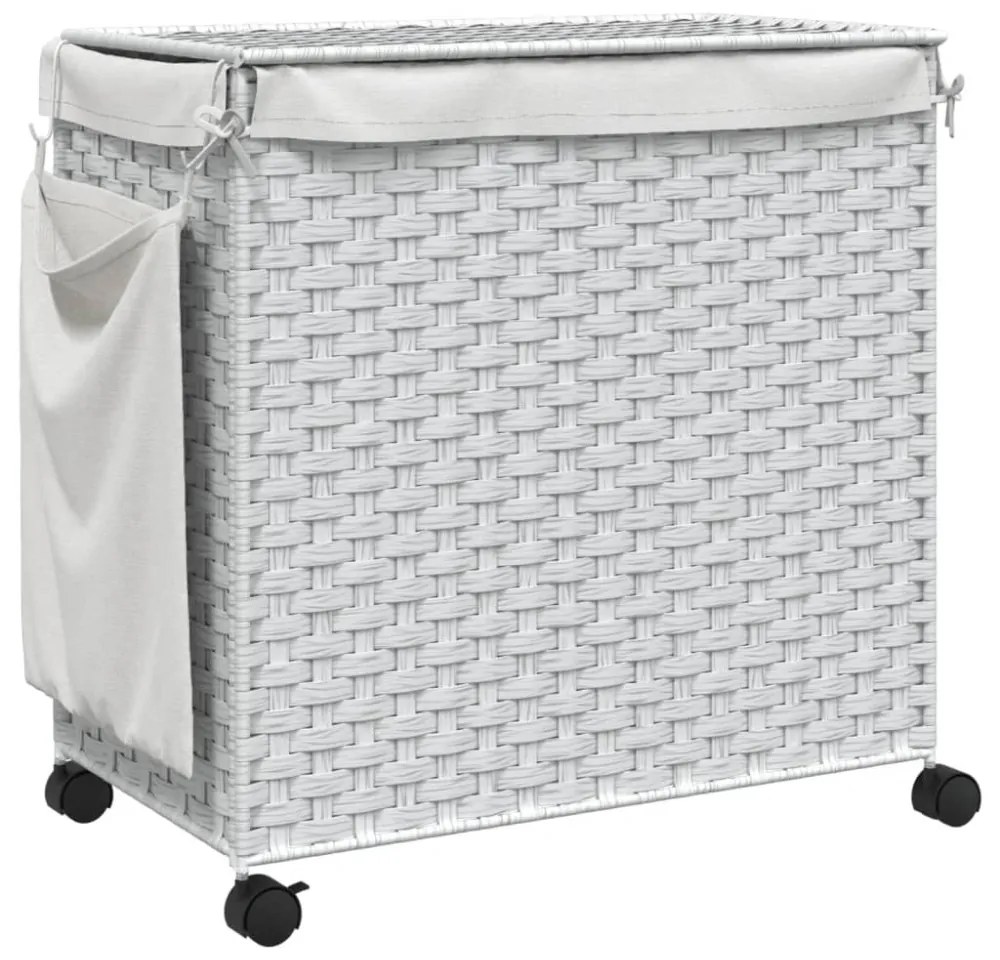 fehér rattan szennyeskosár kerekekkel 60x35x60,5 cm