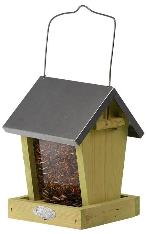 Felakasztható önetetős madáretető, cink tetővel, 22 cm