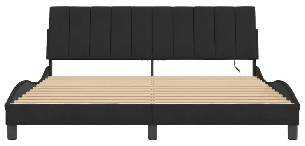 fekete bársony ágykeret LED-ekkel matrac nélkül Hanko 180 x 200 cm