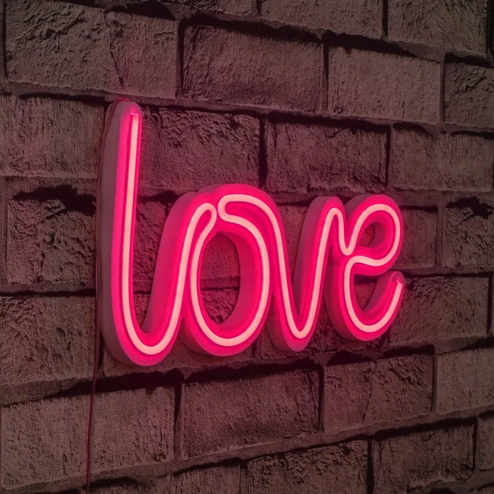 Vízálló rózsaszín LED neon világító felirat, "LOVE", 37x19 cm