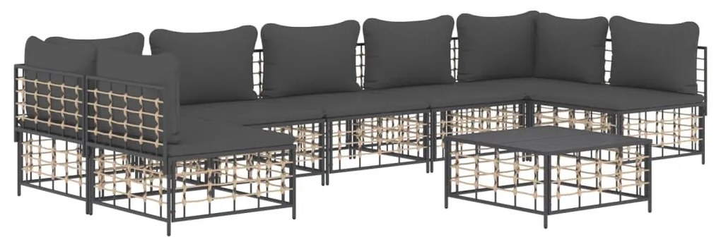8 részes antracitszürke polyrattan kerti ülőgarnitúra párnákkal