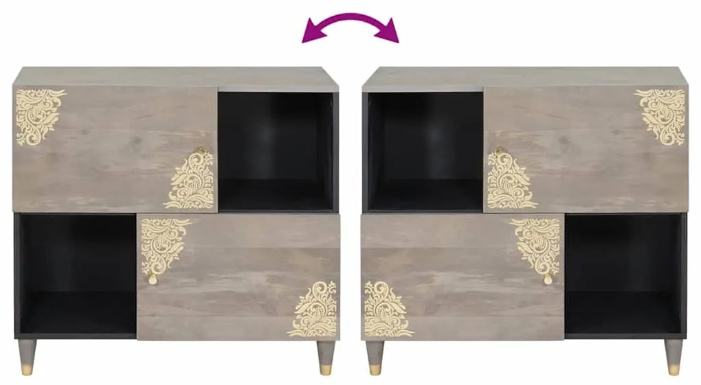 Széf polcokkal Szürke és Arany 80 x 33.5 x 75 cm Tömör mangófa