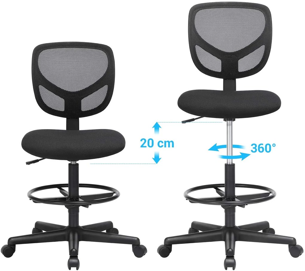 Hálós Irodai szék, forgó szék ülésmagasság 55-75 cm, Fekete