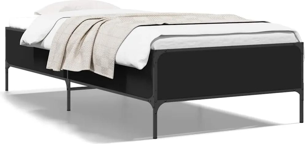 vidaXL fekete szerelt fa és fém ágykeret 90 x 200 cm