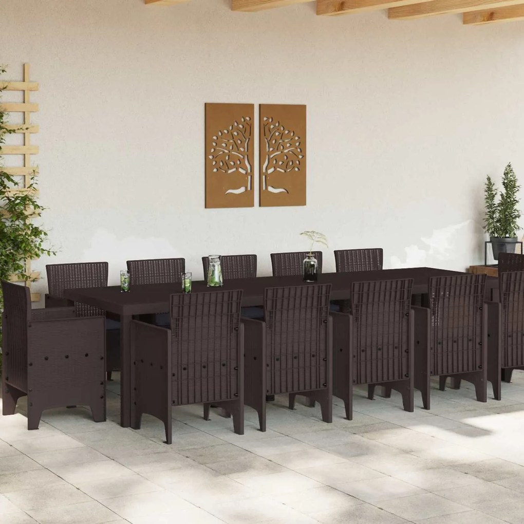 vidaXL Kert étkező szett 13 pcs Barna és antracit Polyrattan és acél