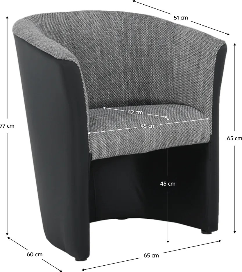 Klub fotel, fekete textilbőr/ szürke szövet, CUBA