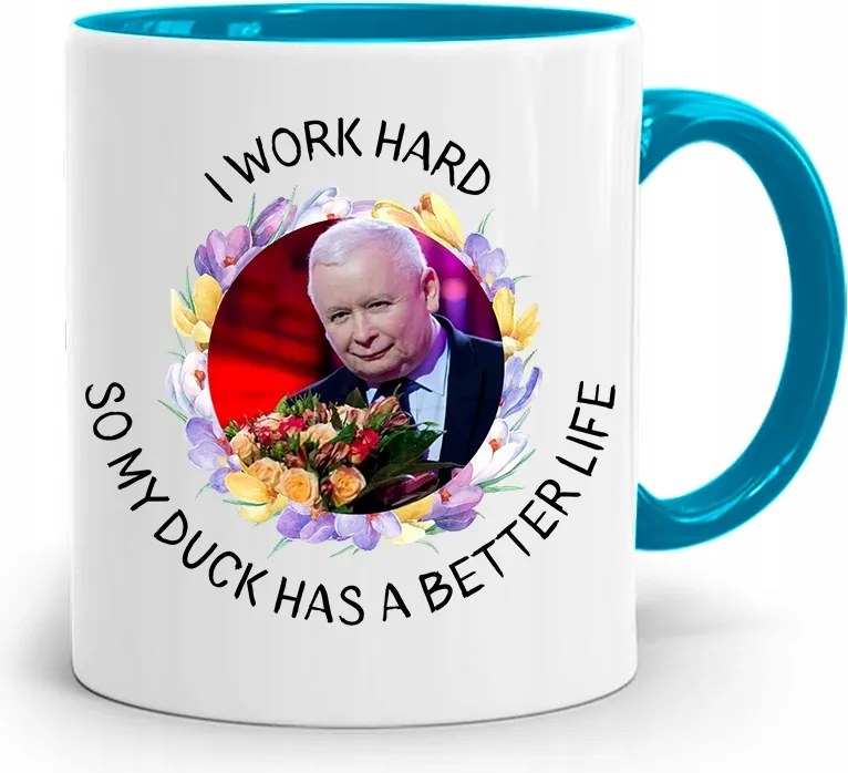 Kék Vicces Bögre Jaroslaw Kaczynski fényképes nyomattal