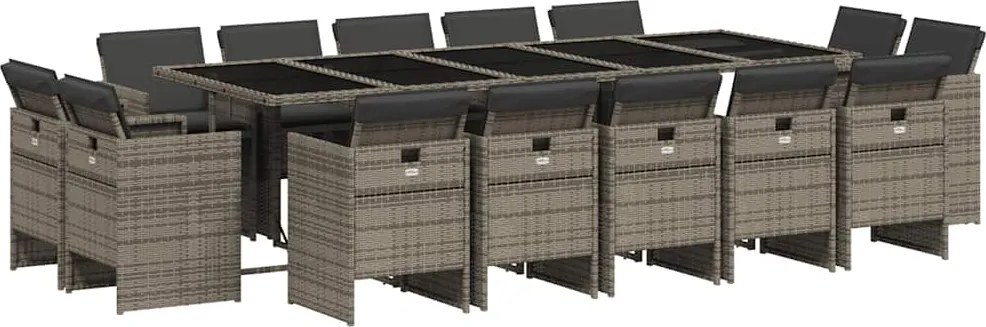 vidaXL 15 részes szürke polyrattan kerti étkezőgarnitúra párnákkal