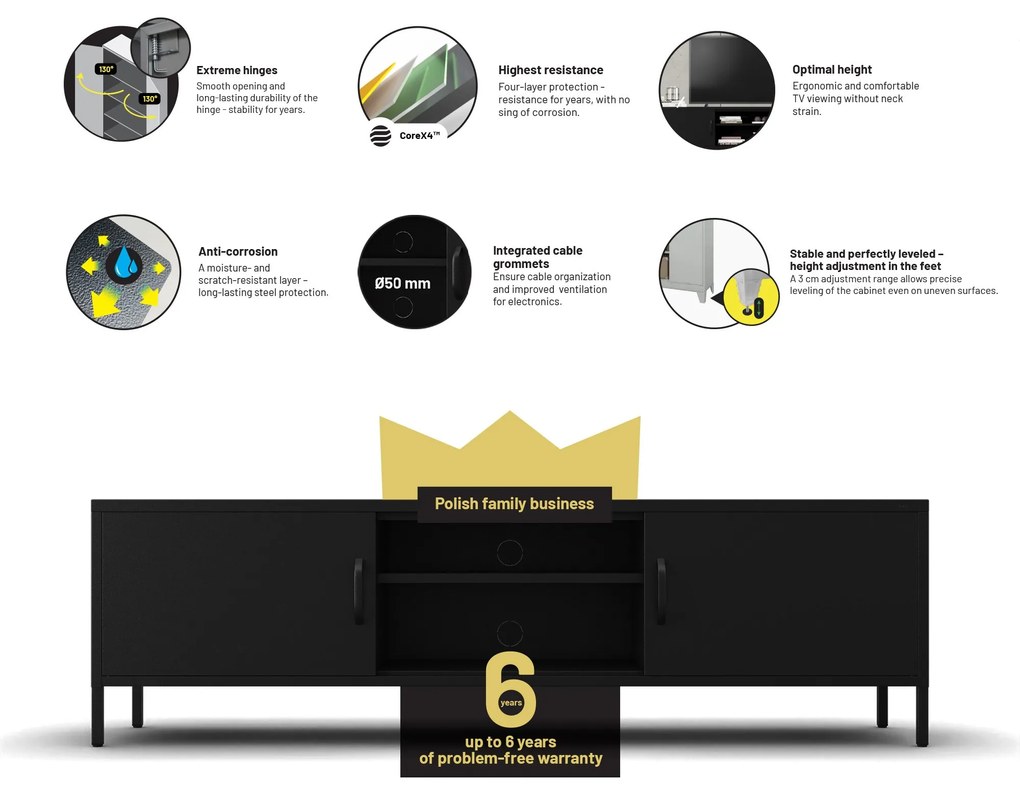 XL ROSARIA RTV SZEKRÉNY – FEKETE (1700 x 400 x 500)