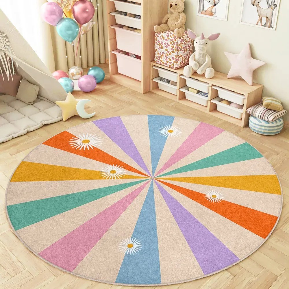 Mosható gyerek szőnyeg ø100 cm Rainbow Daisy – Mila Home