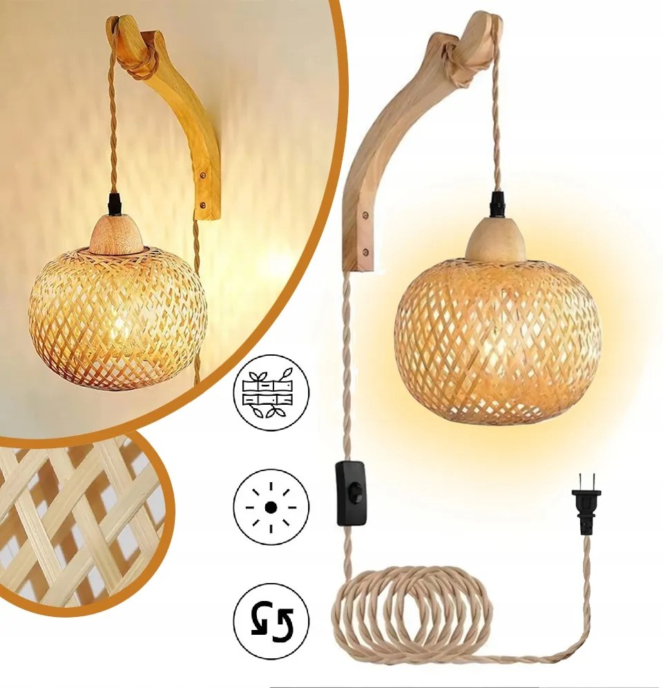Modern Fali Lámpa Bambusz Csatlakozóval – Rattan Függőlámpa
