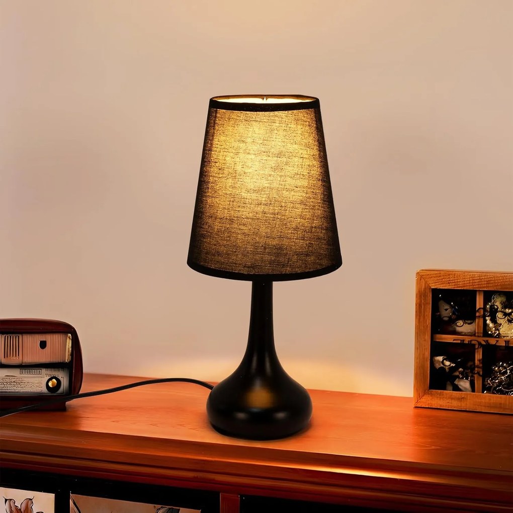 Retro Stolikowa Lampa Czarny Materiałowy Klosz Przewód 5 ft z Włącznikiem