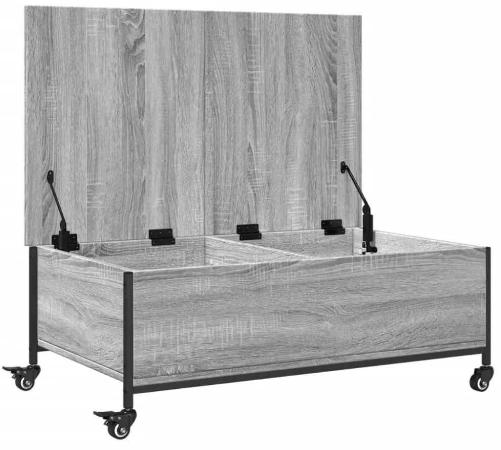 szürke sonoma szerelt fa dohányzóasztal kerekekkel 91x55x34 cm