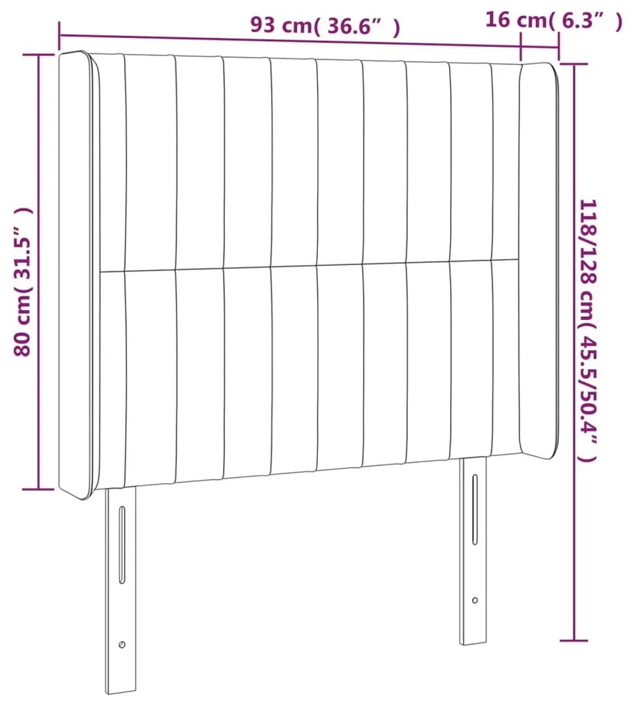 sötétszürke bársony fejtámla szárnyakkal 93x16x118/128 cm