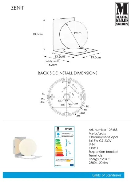 Markslöjd 107488 - Fürdőszobai fali lámpa ZENIT 1xG9/18W/230V IP44