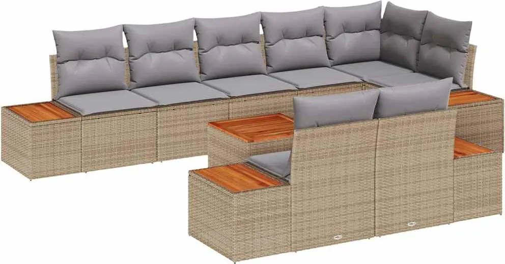 vidaXL Kerti Kanapé Szett 8 pcs Beige és Világosszürke Polyrattan