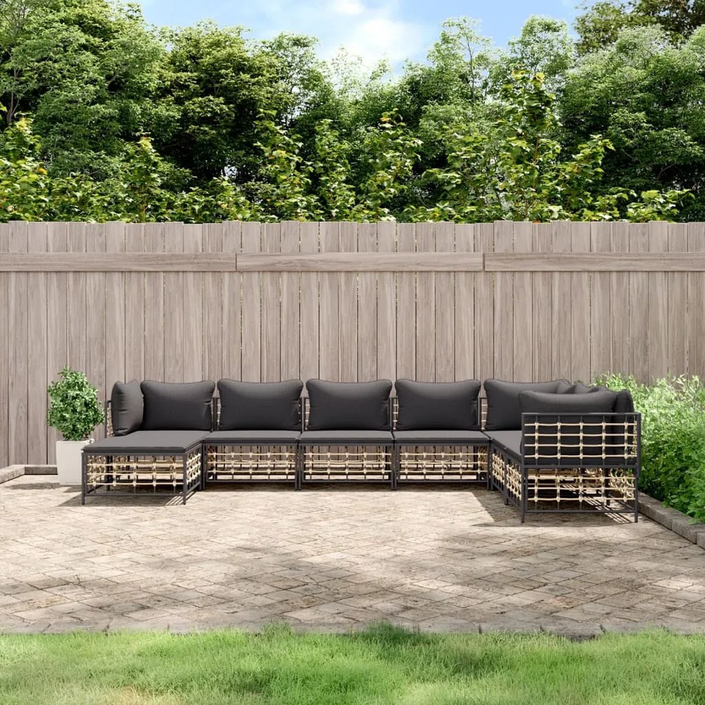 8 részes antracitszürke polyrattan kerti ülőgarnitúra párnákkal