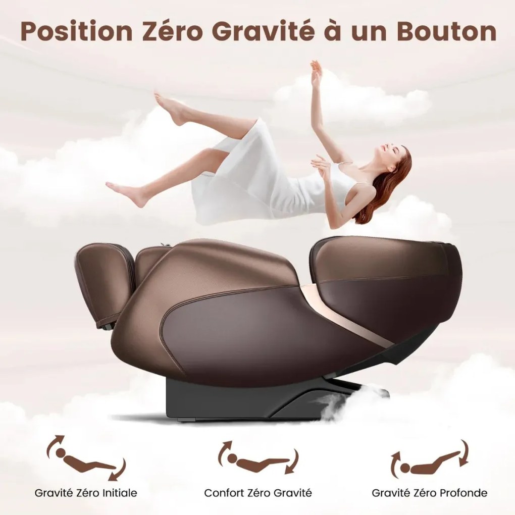 Premium Elektromos Shiatsu masszázsfotel, „Zero Gravity” funkcióval, barna