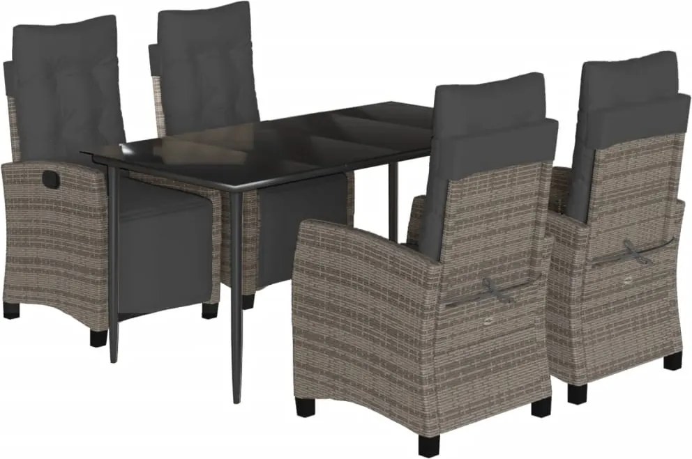 vidaXL 5 részes szürke polyrattan kerti étkezőgarnitúra párnával