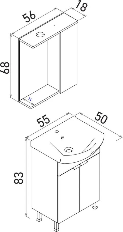 Purus mosdószekrény, 55 cm – TR785PNC1689