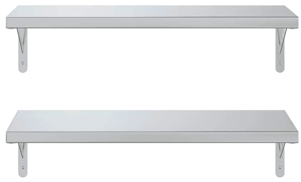 2 db ezüstszínű rozsdamentes acél fali polc 75 x 30 cm