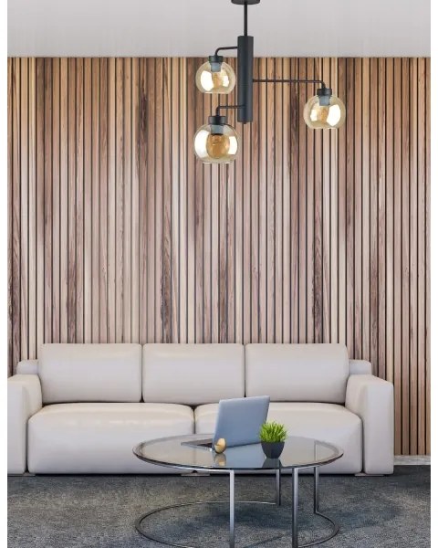 Csillár rúdon FLEX 3xE27/60W/230V fekete/füstös bézs