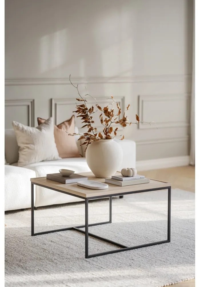 Natúr színű dohányzóasztal tölgyfa asztallappal ø 80 cm Deerfield – Rowico