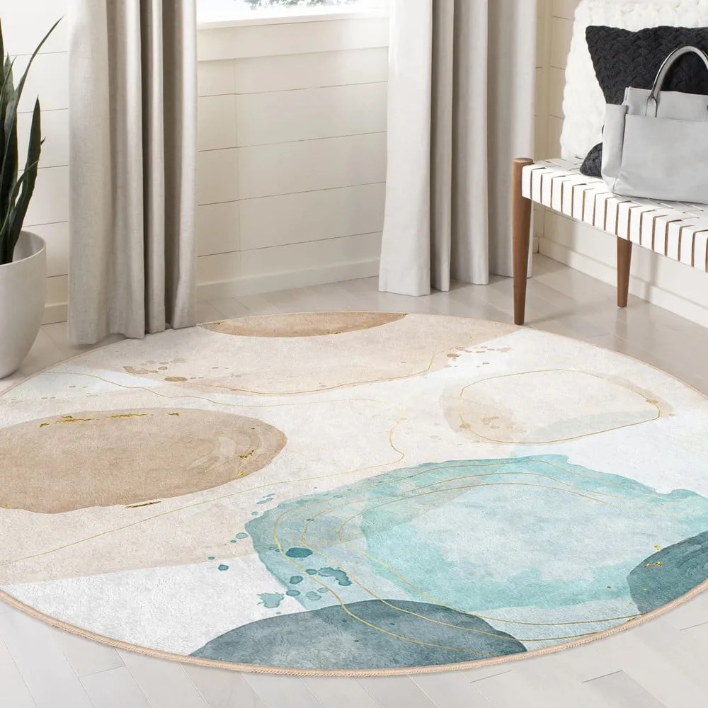 Kék-bézs mosható kerek szőnyeg ø 150 cm Puddle – Mila Home