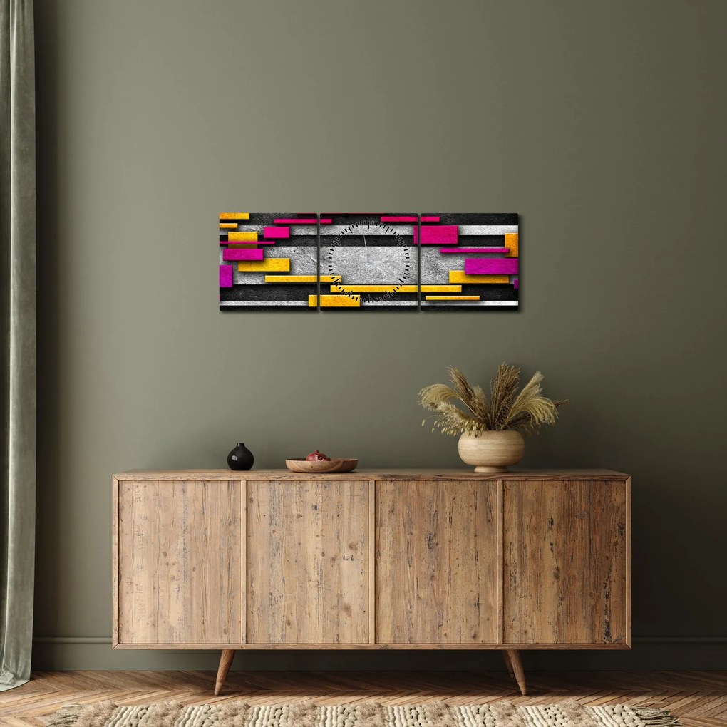 Egy kép a színes absztrakció fekete alapon (órával) (90x30 cm)