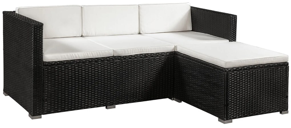 Juskys Punta Cana M kerti rattan szett - fekete/krémszínű párnák