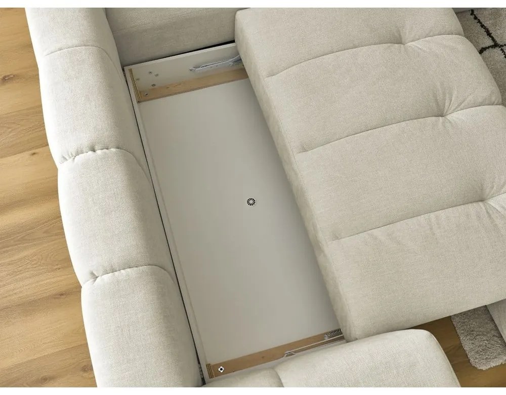 Bézs kinyitható-tárolóhelyes sarokkanapé (jobb oldali-L alakú) Fuji – Bobochic Paris