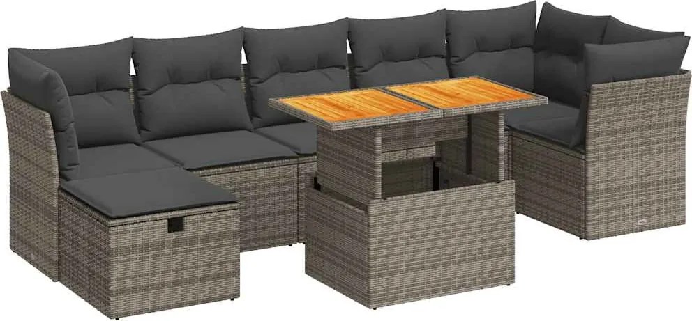 vidaXL 8 részes szürke polyrattan akácfa kerti ülőgarnitúra párnákkal