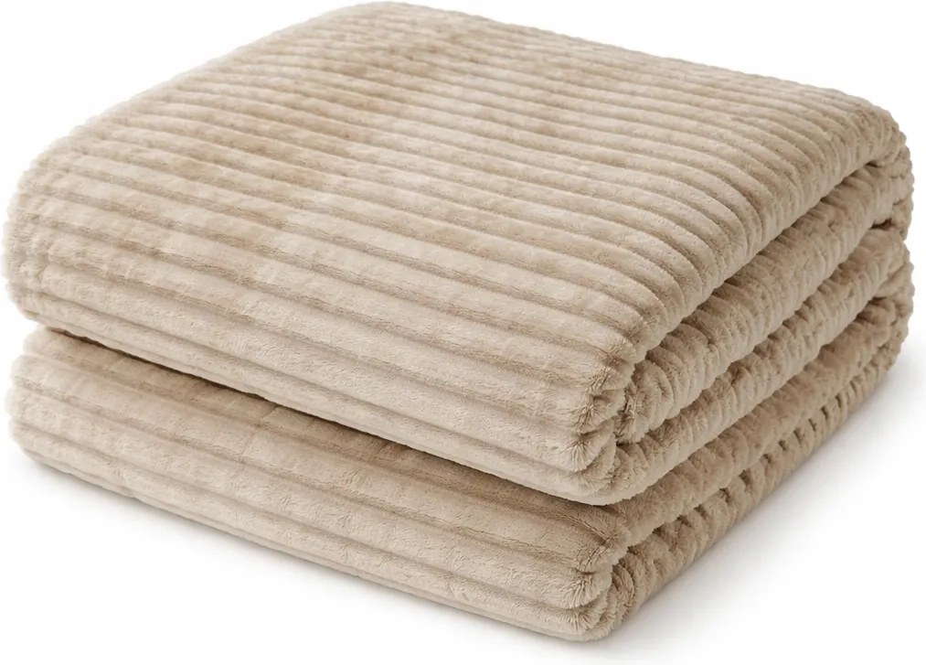 Takaró Ágytakaró Puha Pléd Dombornyomott Csíkos Minta 160X200 CM Bézs