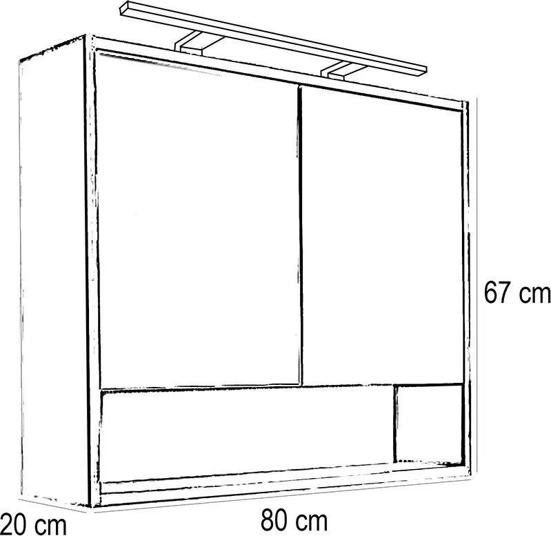 Luna 80 felső tükrös szekrény, Rauna szil