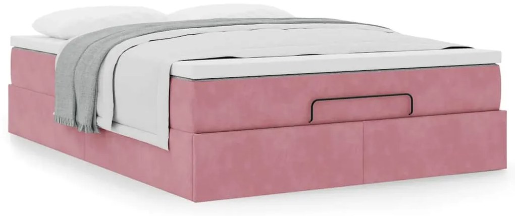 Ottomán ágykeret matraccal rózsaszín 140x190cm bársony