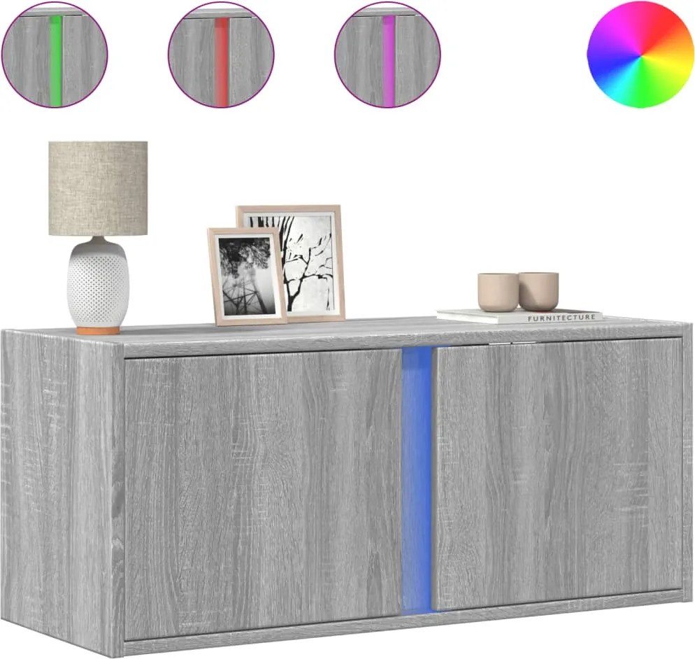 vidaXL szürke sonoma színű fali TV-szekrény LED-del 80x31x35 cm