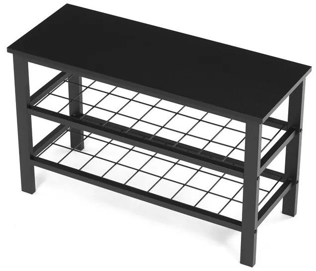 Fekete Fém Cipőtartó, 2 Polcos