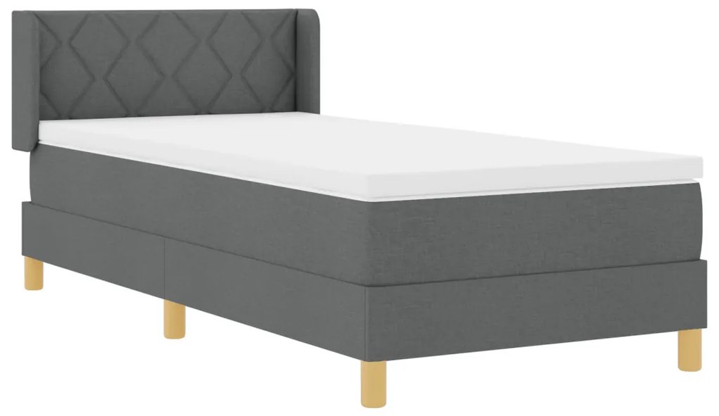 Boxspring ágy matraccal, sötétszürke, 100 x 200 cm, textil