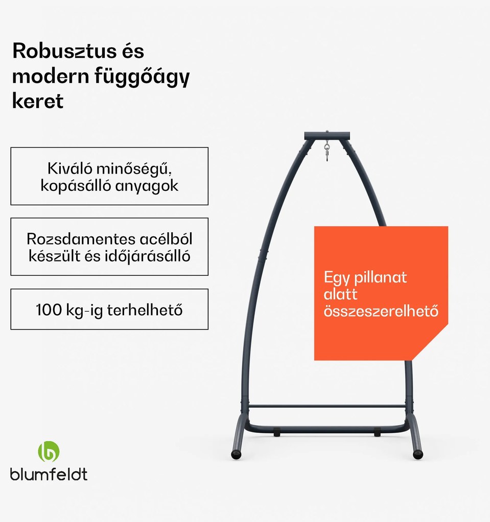 Blumfeldt SwayStation Arch függőágy keret, korrózióálló, időjárásálló, beltéri/kültéri felhasználás, 100 Kg-ig