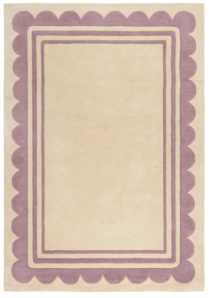 Lila-natúr színű kézi szövésű gyapjú szőnyeg 120x170 cm Lois Scallop – Flair Rugs
