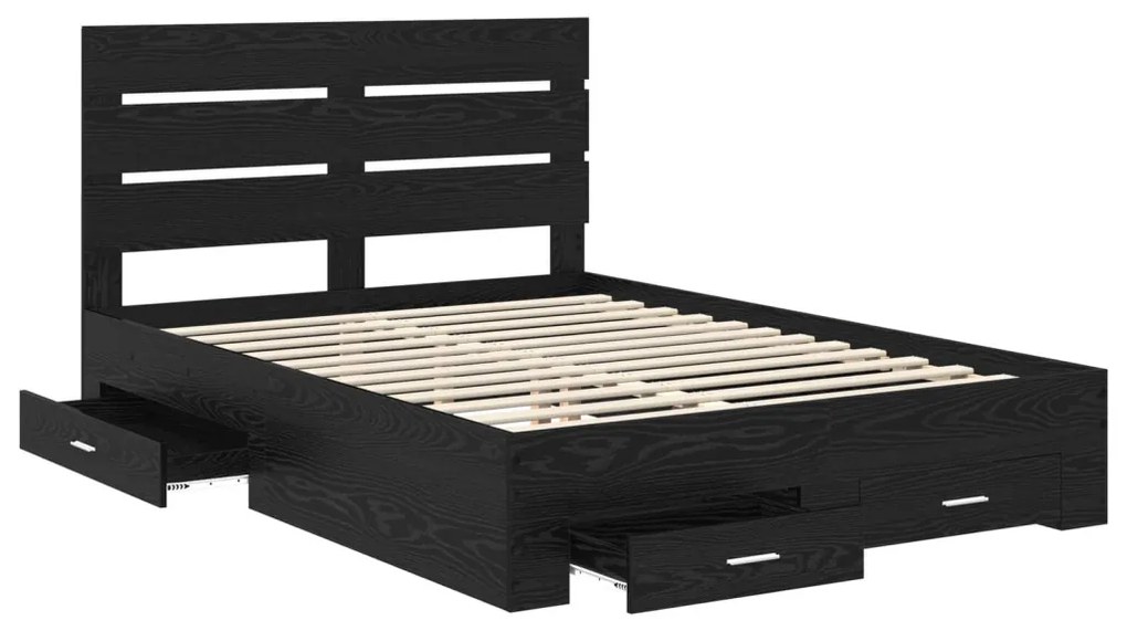 vidaXL Ágykeret fiókkal fejtámlával Fekete tölgy 140 x 190 cm Faanyag