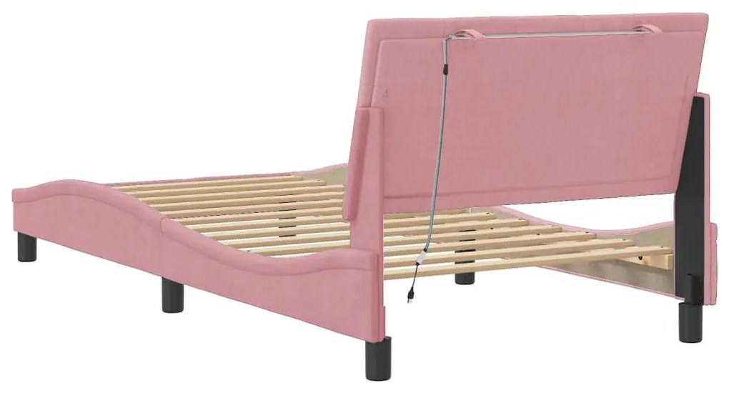 rózsaszín bársony ágykeret LED-ekkel matrac nélkül Hanko 100 x 200 cm