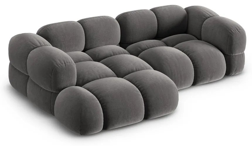 Szürke bársony sarokkanapé (bal oldali-heverő résszel) Loretto – Cosmopolitan Design