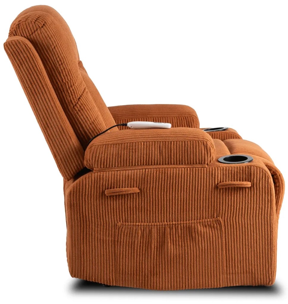 Elektromosan Vezérelhető Masszázsfunkciós Relaxfotel Rozsdabarna Kordbársony Kárpittal. BOX2