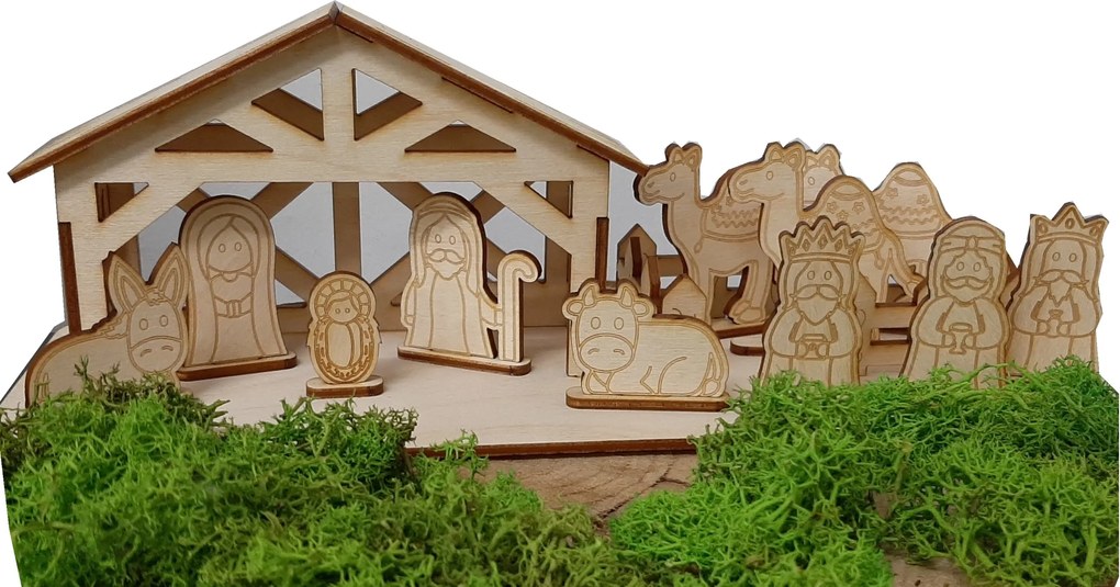 Fából készült karácsonyi betlehem Istálló természet