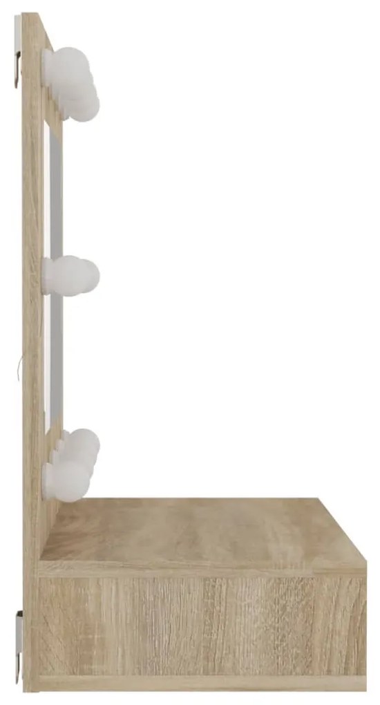 sonoma tölgy tükrös szekrény LED-ekkel 60 x 31,5 x 62 cm