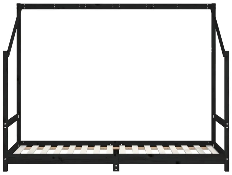 fekete tömör fenyőfa gyerekágykeret 2 x (90 x 200) cm