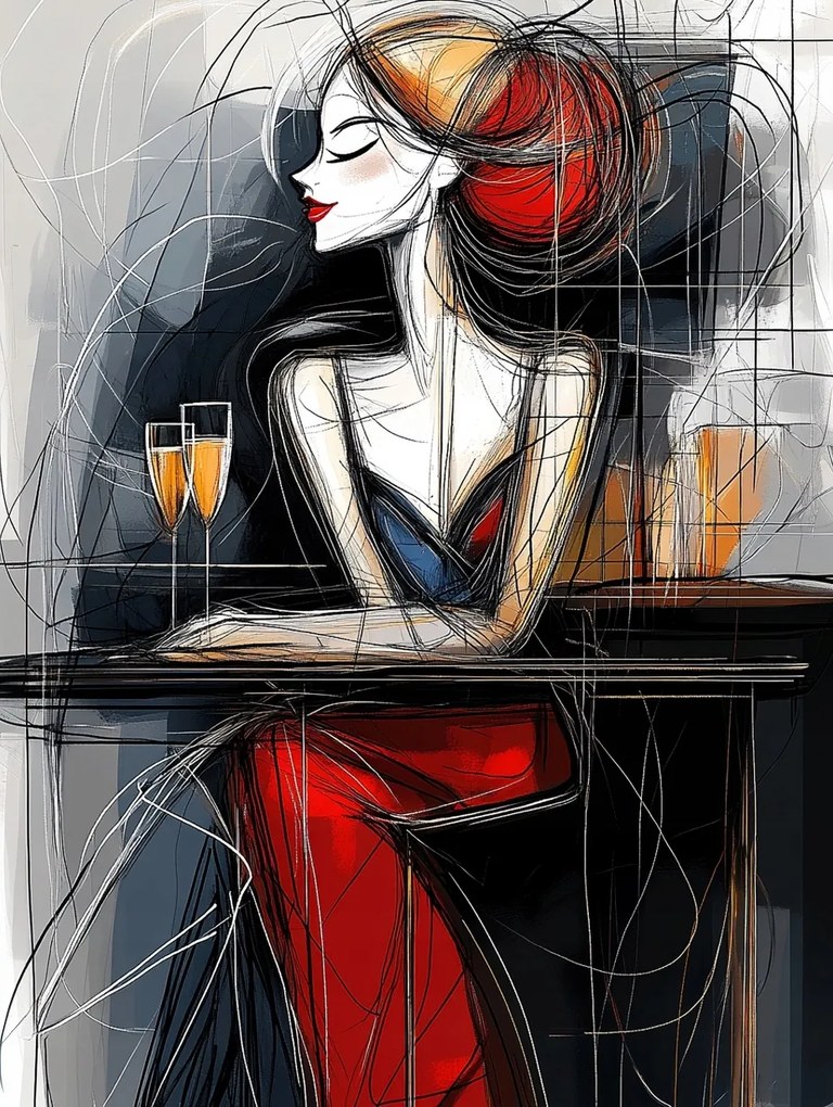 Vászonkép Canvas Portré Nő Pezsgő Találkozás Art Deco 60x80