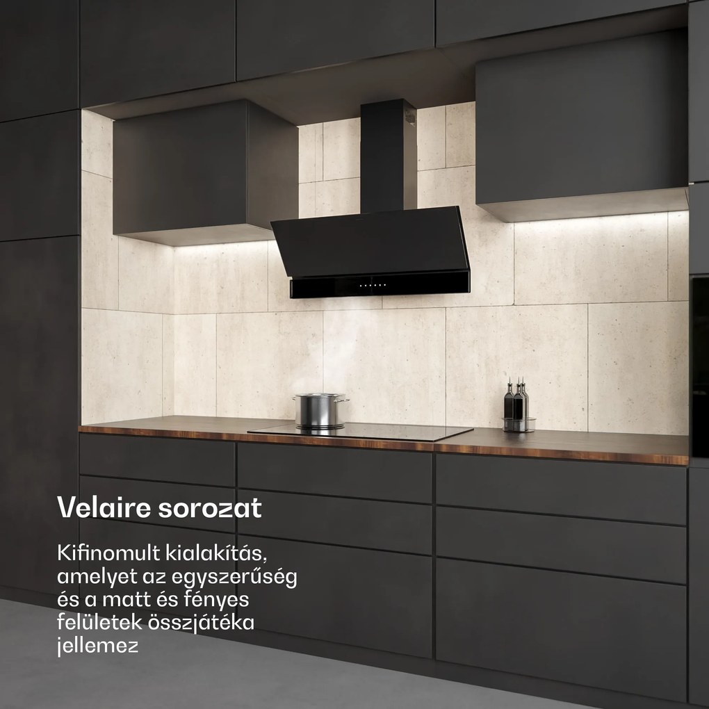 Klarstein Velaire páraelszívó, Elegáns, minimalista, nagy teljesítményű, A++ energiaosztály, 820 m³/h, 90 cm